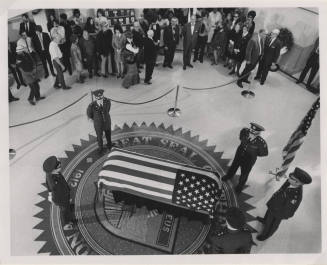Bird's eye view of Carl Hayden's Coffin on the Seal of Arizona