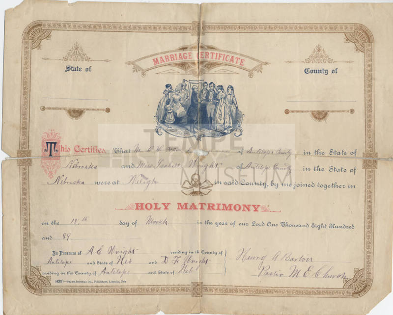 Marriage Certificate of Jessie Fisk's parents