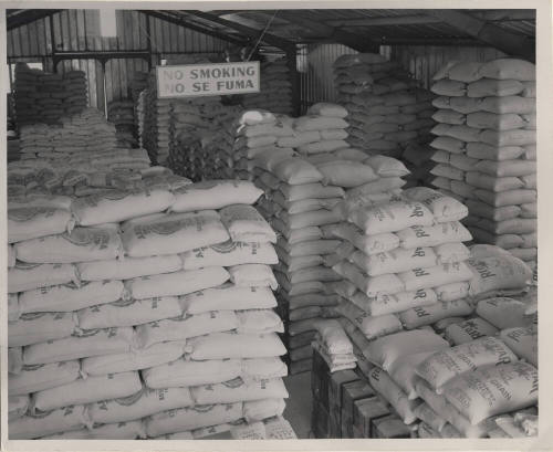 Piles of Flour Sacks Inside a Building