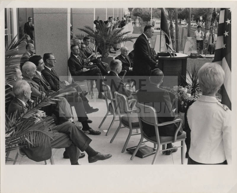 Norman Strouse addresses a Dedicatory Convocation of the Charles Trumbell Hayden Library