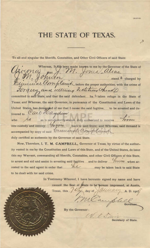 A Warrant of J. M. Jones and J. M. Johnson