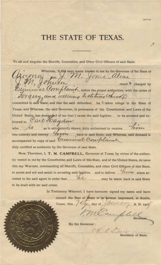 A Warrant of J. M. Jones and J. M. Johnson