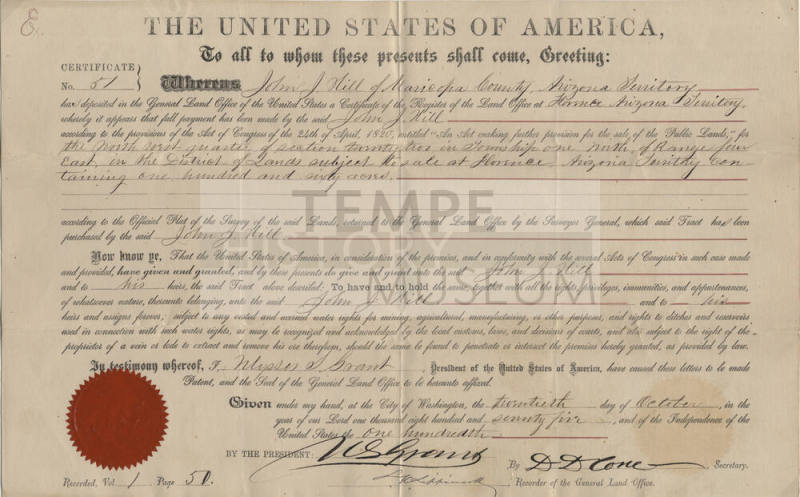 1875 Sale Certificate of Land
