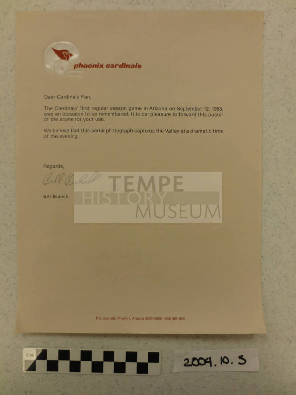 "phoenix cardinals..Dear Cardinals Fan…"--signed by Bill Bidwill