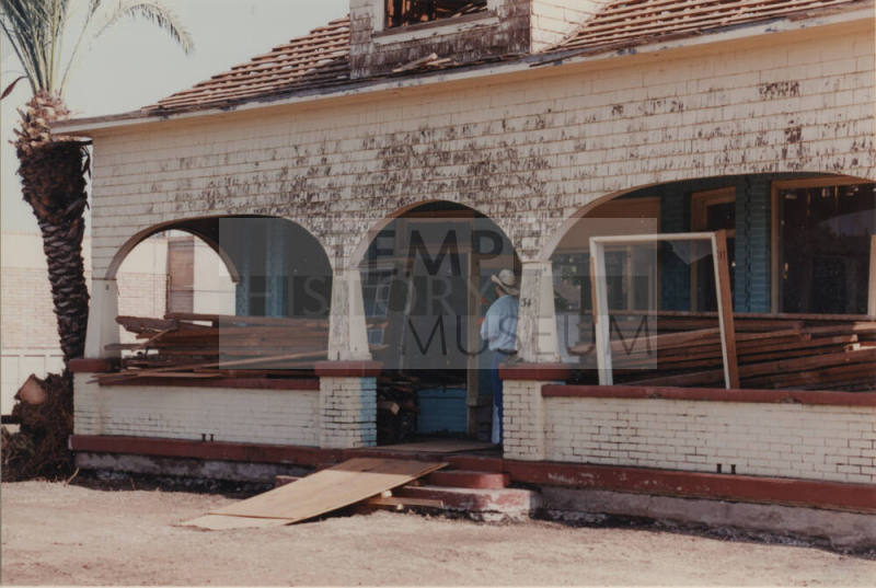 Close View of Moeur House porch during restoration