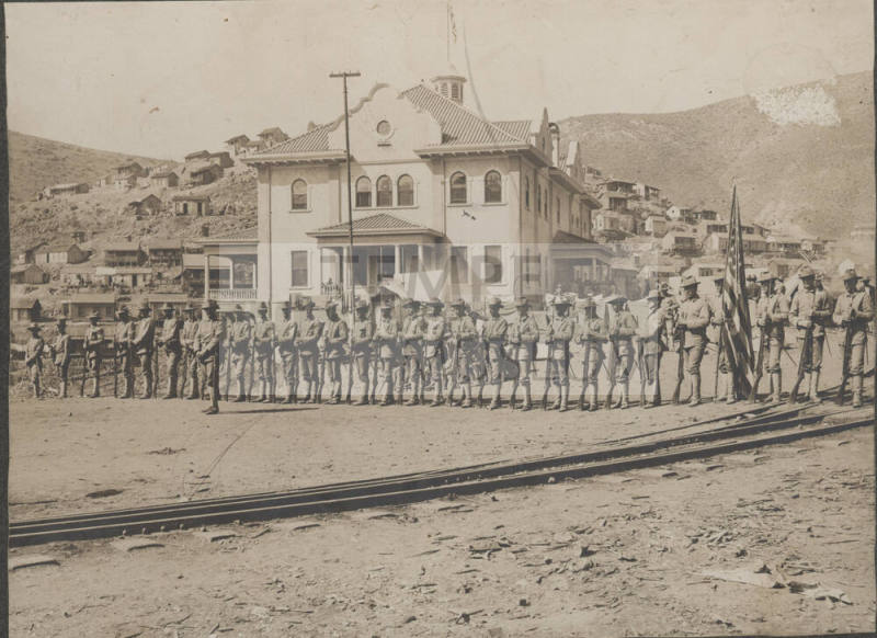 Men in Arizona National Guard posing in a mining town - Clifton-Morencia area