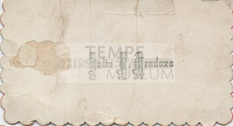 Calling Card for Julia R. Mendoza, note on back in Spanish