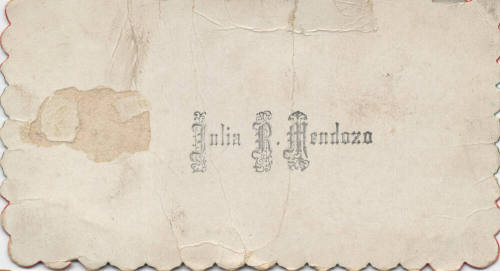 Calling Card for Julia R. Mendoza, note on back in Spanish