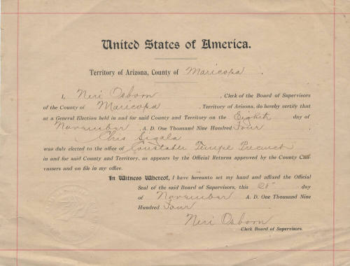 Chris Sigala elected as constable of Tempe precinct, 1904