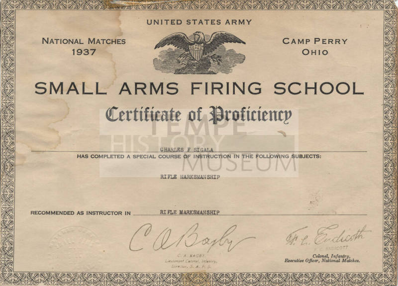 Charles F. Sigala Rifle Marksmanship, Camp Perry, 1937