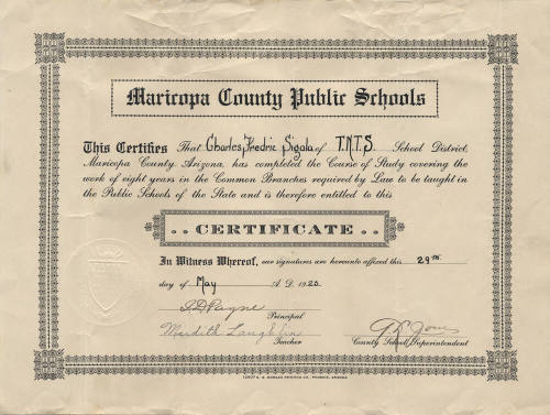 Charles Sigala 8th Grade Graduation Certificate