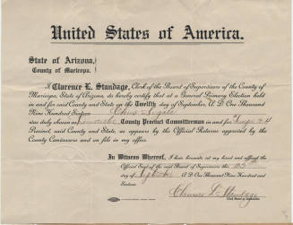 Chris Sigala elected Dmocratic County Precinct Committeeman, Tempe, 1916