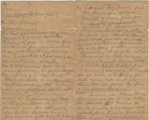 Handwritten dialogue between "Rafael" and "Margarita"