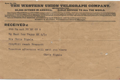Western Union Telegraph message