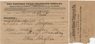 Western Union Telegram to Mrs. Chris Sigala