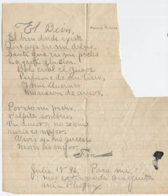 Handwritten poem titled "Le Bien"