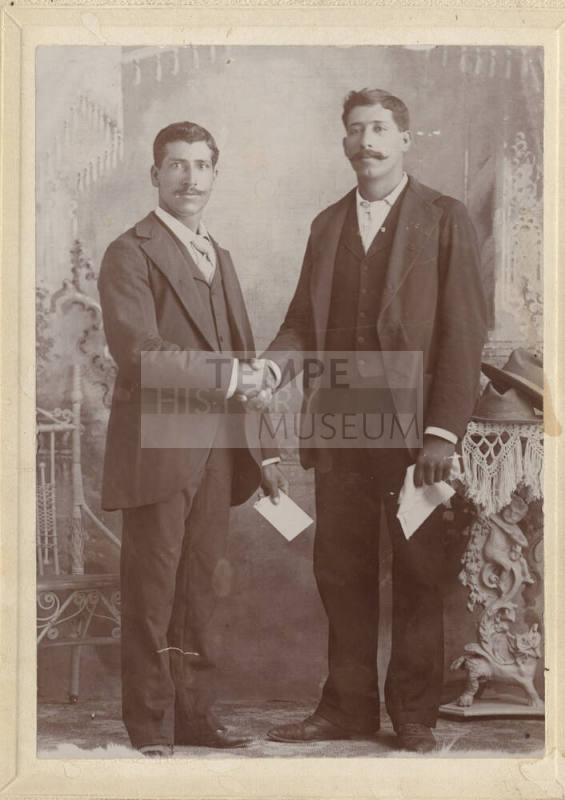 Sepia photograph of two men, perhaps Rafael and Jose M. Bernal
