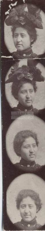 Four pictures of a woman on a thin film strip