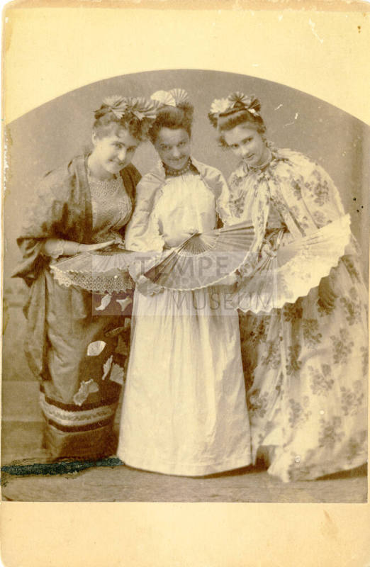 Eva Weaver, Addie LaRhue and Mary Mathews in costumes for play.