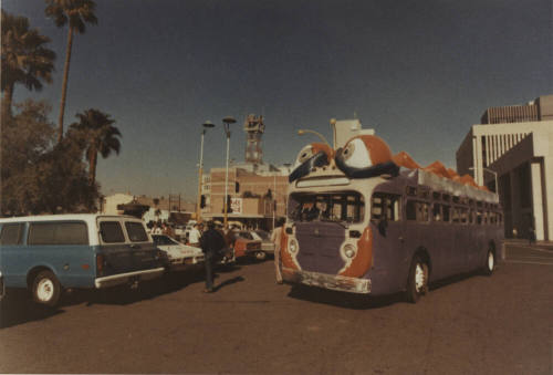 "Bug Line" Bus in a Parking Lot