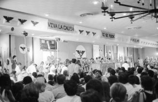 Podium and United Farm Workers Flag