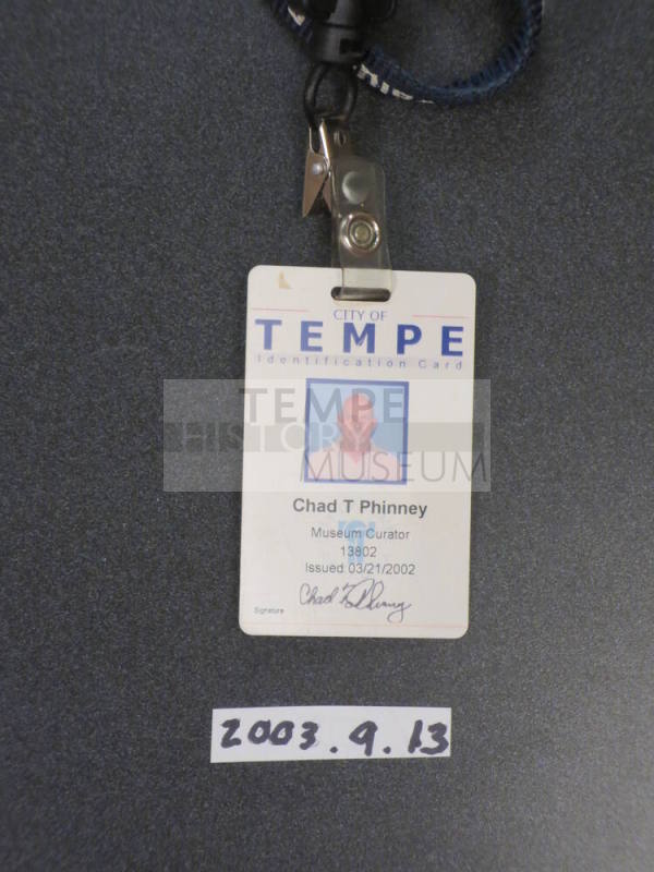 City of Tempe ID badge and neckstrap Chad P. T. Phinney