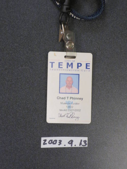 City of Tempe ID badge and neckstrap Chad P. T. Phinney