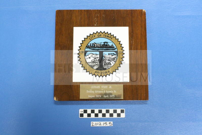 City of Tempe Plaque Presented to Leonard Staff, Jr.
