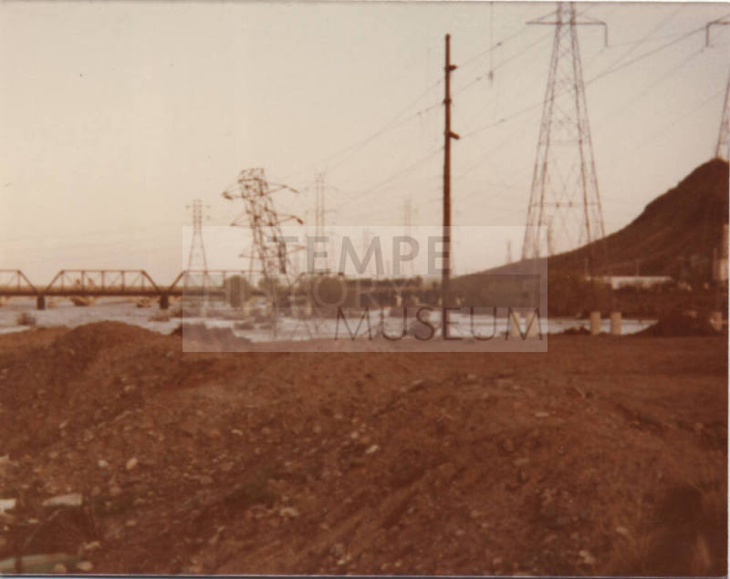 1980 Flooded Salt River Facing Railroad Bridge with Power
