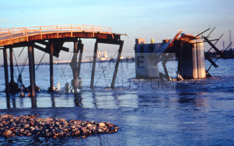 Remains of the framework for building the new Mill Avenue Bridge.