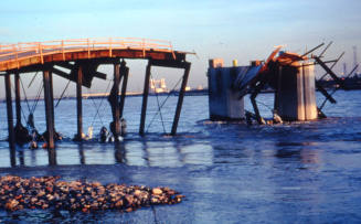 Remains of the framework for building the new Mill Avenue Bridge.