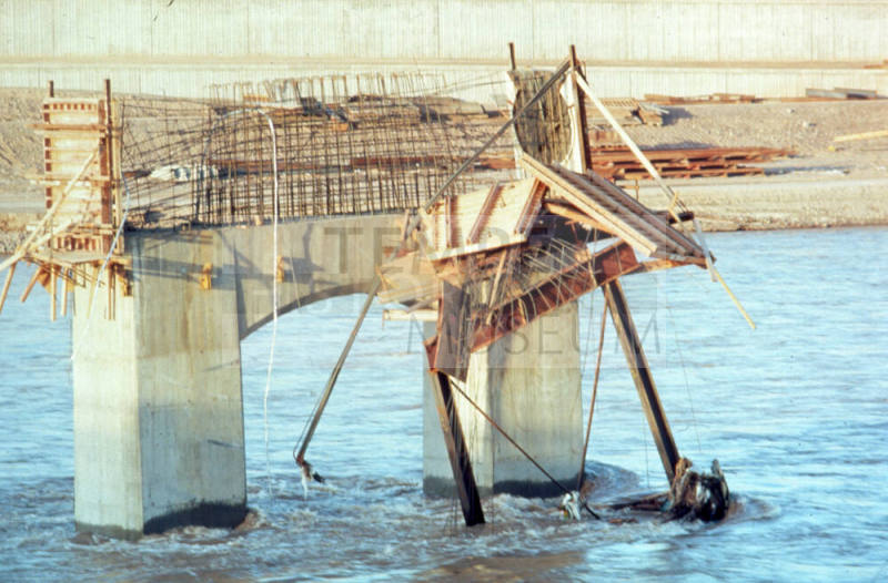 Pier showing remains of framework for building a span for the new Mill Avenue bridge.