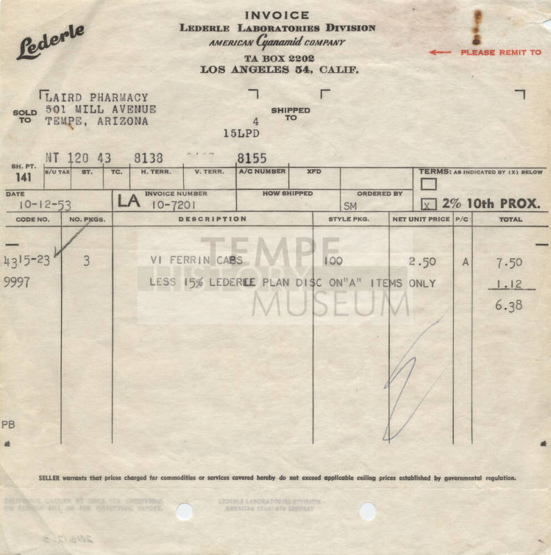 Lederle Laboratories Invoice to Laird and Dines