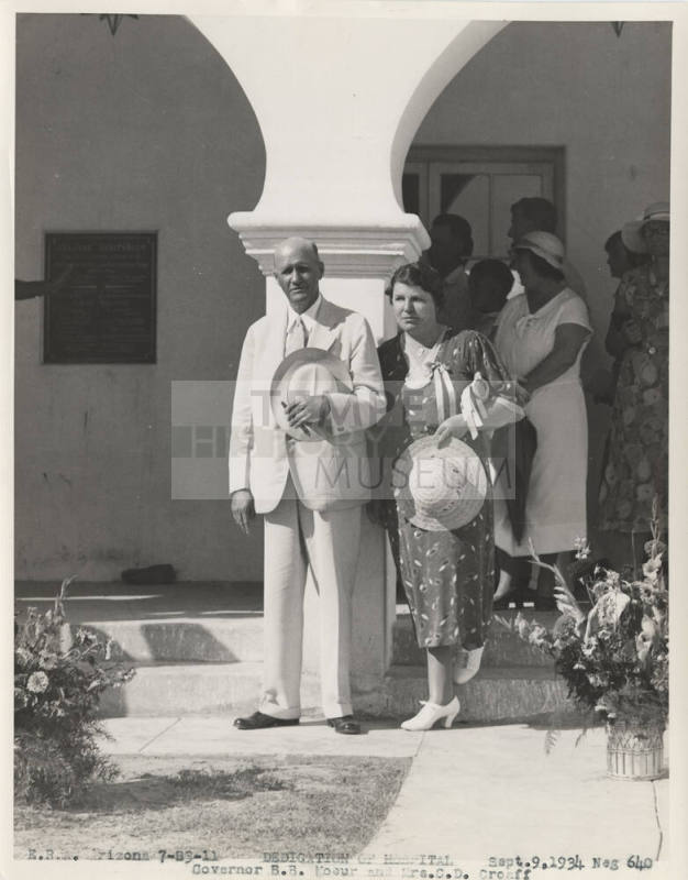 Governor B.B. Moeur and Mrs. C.D. Croaff. at the dedication of the Arizona State Tuberculosis Sanitarium (aka Arizona State Welfare Sanitarium).