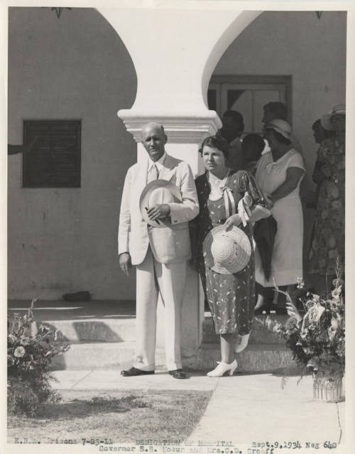Governor B.B. Moeur and Mrs. C.D. Croaff. at the dedication of the Arizona State Tuberculosis Sanitarium (aka Arizona State Welfare Sanitarium).
