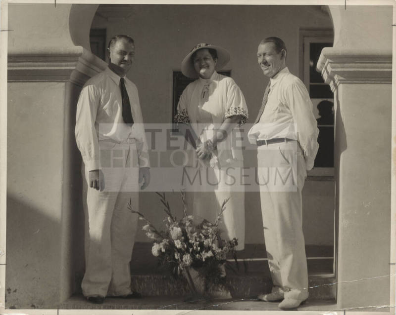 Ed Curry, Mrs. Greer, and John Curry at the dedication of the Arizona State Tuberculosis Sanitarium (aka Arizona State Welfare Sanitarium).