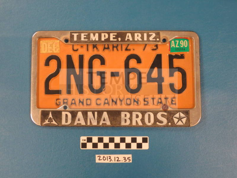 Arizona License Plate in Dana Bros Holder