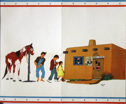 Adobe Post Office with World War II Poster