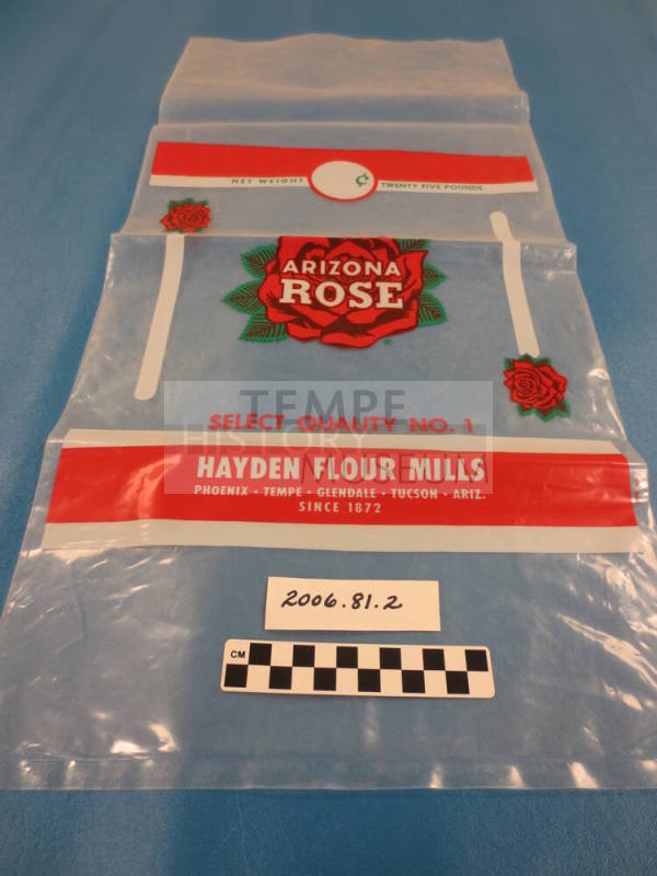 Plastic Hayden Mills "Arizona Rose" flour bag