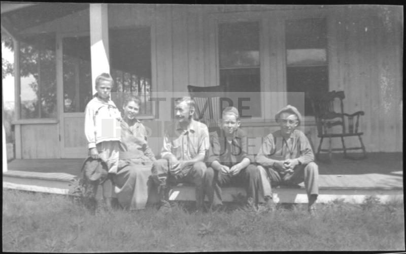 Woolf family group at camping cabin