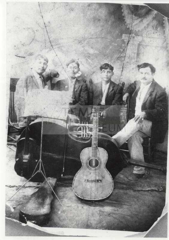 Photo - Mexican Quartet band: Mocho ?, Pablo Chavarria, Francisco Chavarria, Elavterrio Ballesteros at Solomonville, AZ on 3/28/1929