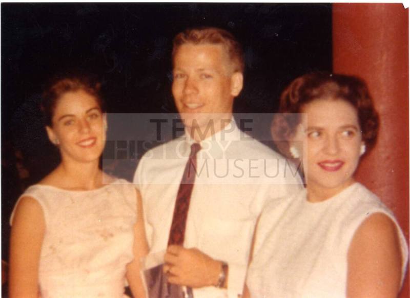 Photograph of Robert Royse, girlfriend Sue Herganrather, and Sally Hergenrather after Gradution