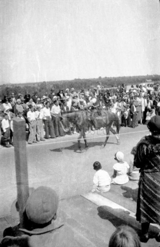 Negative - Horse and Rider crossing bridge during Dedication of Tempe, Mill Ave Bridge, c. 1933