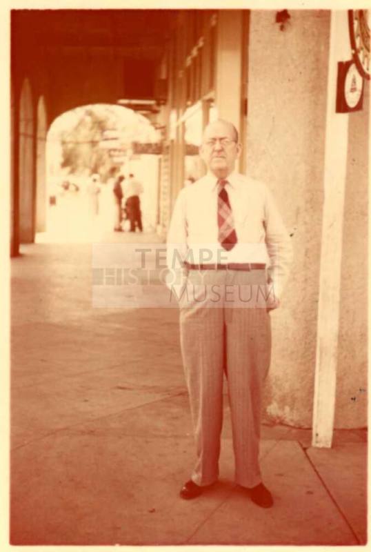 Photo of William Laird standing outside Laird's Drugs