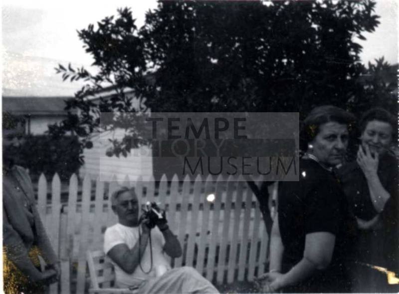 Forrest, Minnie, and Ann in California in front of a house