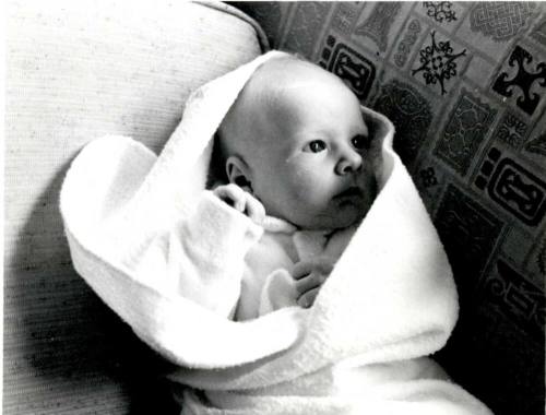 Photo of Danny, Judy's son, wrapped inside a blanket