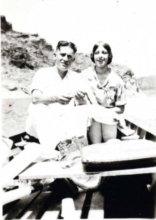 Minnie and Frank Raymond in a Boat on the Lake