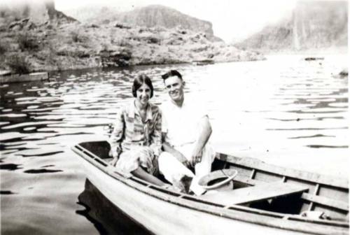 Frank and Minnie Raymond Boating on a Lake