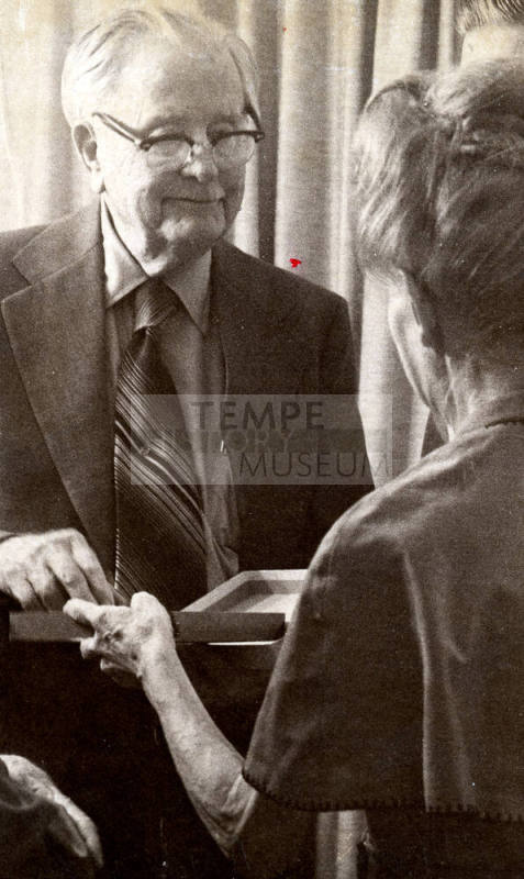 Photograph - Woman presenting a Plaque to Andersen(?)