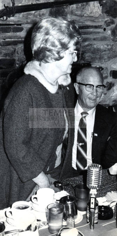 Photograph - Mary K. Moeur speaking at a Tempe Centennial Luncheon